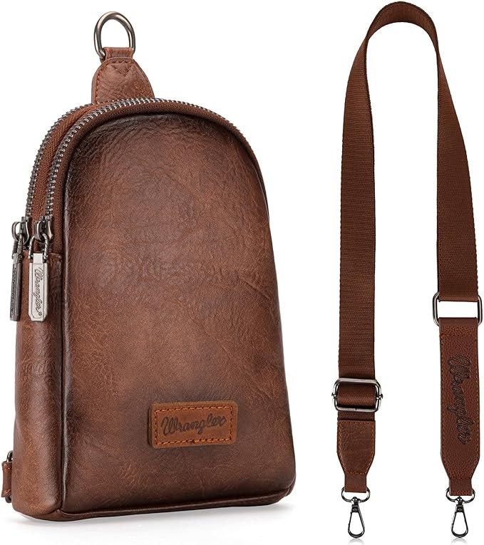 Wrangler Small Sling Bag for Women Fanny Packs Crossbody Bags Leather Chest Bag Cross Body Purse for Gift,WG87-210A-DBRnew