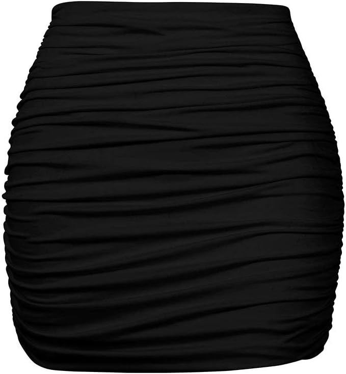 YMDUCH Women's Sexy High Waist Solid Tight Ruched Bodycon Mini Club Skirt