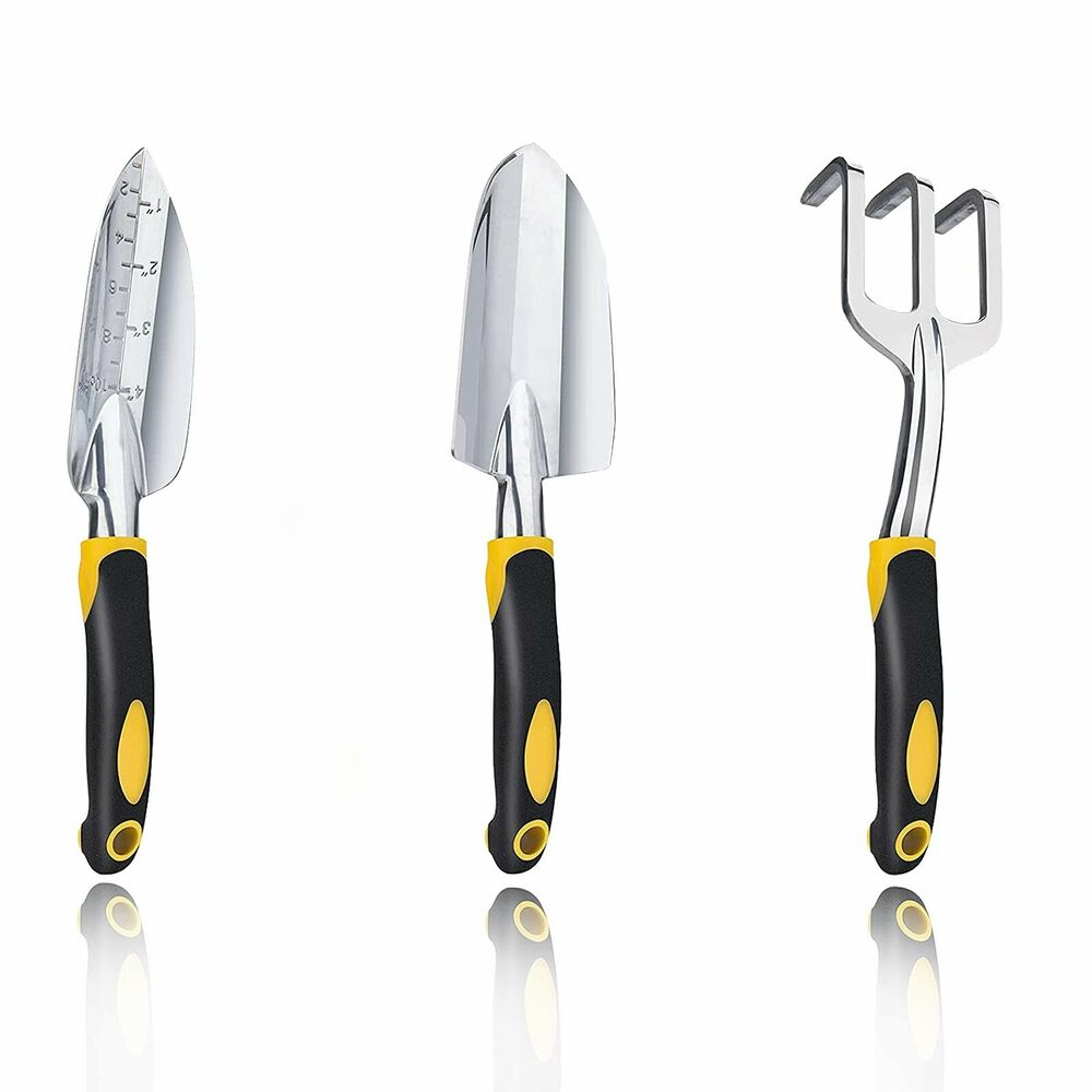 3Pcs Gardening Tools Set Garden Tools With Cast-Aluminum Heads&Ergonomic Handle/