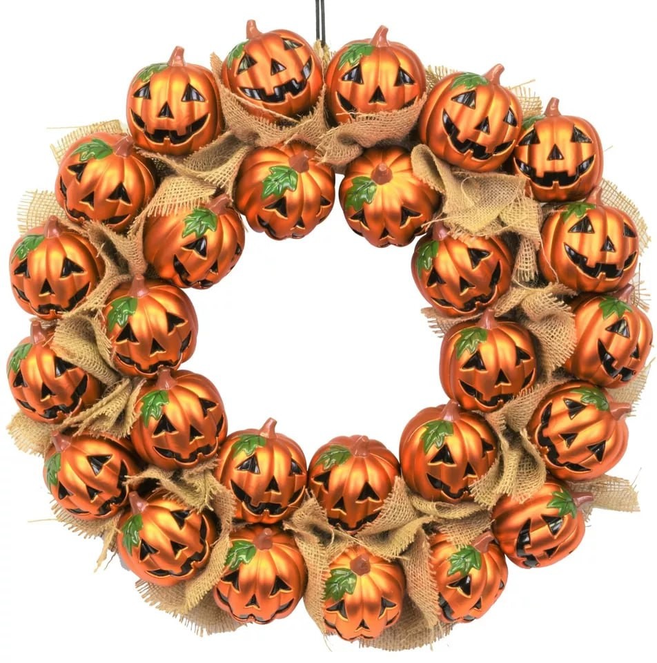 Tree Buddees Jack-O-Lantern Pumpkin Halloween Wreath Decoration for Front Door