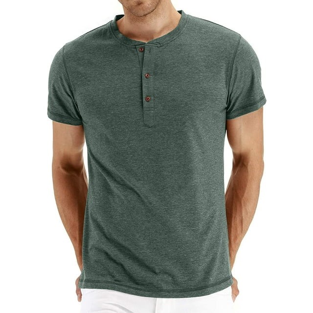 JWD Mens Henley Short Sleeve T-Shirt Cotton Casual Shirt Mens Shirts