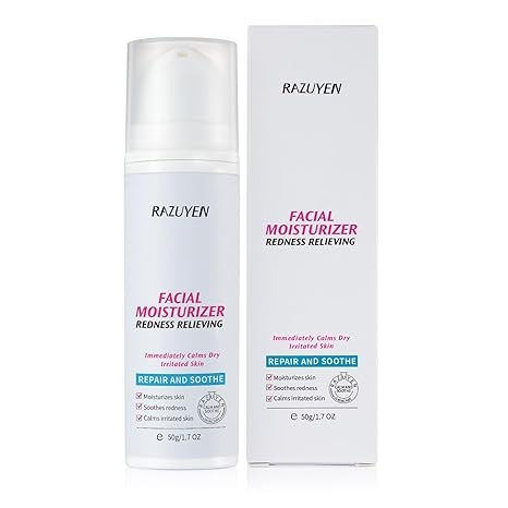 RAZUYEN Redness Relieving Daily Facial Moisturizer, Soothing Face Repair Cream for Dry and Sensitive Skin, Fragrance Free, Non-Comedogenic, 1.7 Oz