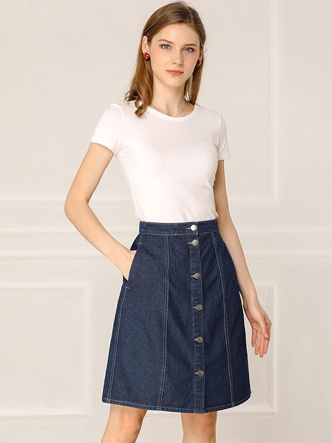 Allegra K Women's Denim Skirts Summer A-Line Short Button Down Jean Skirt