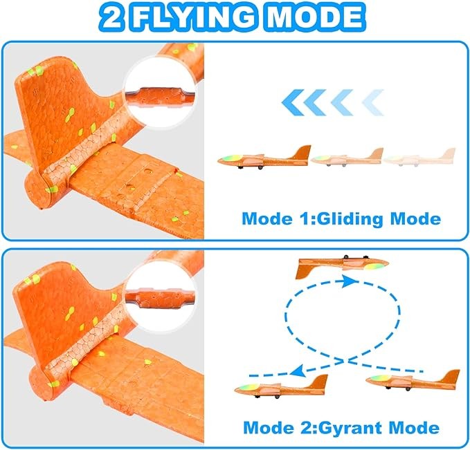 Fuwidvia 3 Pack Airplane Launcher Toys, 13.2'' LED Foam Glider Catapult Plane Toy for Boys, 2 Flight Modes Outdoor Flying Toys Birthday Gifts for Boys Girls 4 5 6 7 8 9 10 11 12 Year Old