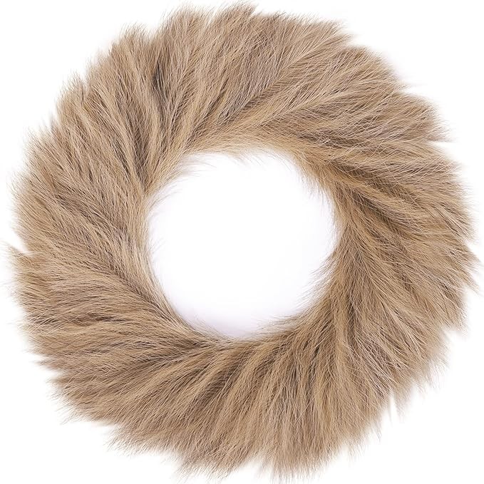 Ureymx 24'' Pampas Grass Wreath, Pampas Wreath, Boho Wreath, Artificial Pampas Wreath for All Seasons, Boho Wall Decor, Farmhouse Pampas Grass Garland (Light Brown, 1)