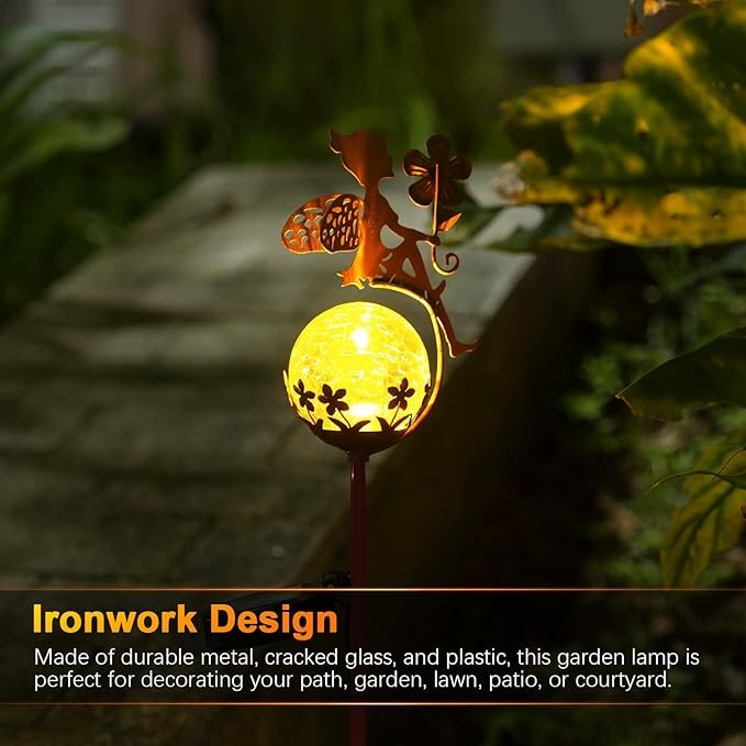 Neoglint Fairy Solar Lights Outdoor Garden Decor, Metal Fairy Patio Lights Outdoor Waterproof, Outdoor Decorations for Patio, Pathway, Lawn, Patio, Yard(1 Pack)