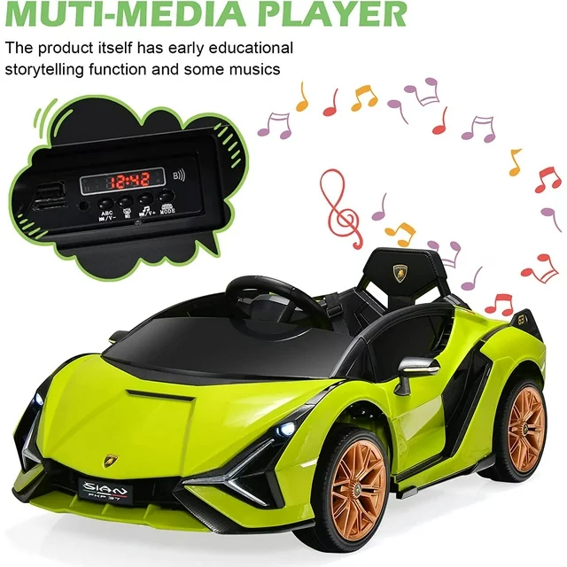 OLAKIDS 12V Licensed Lamborghini Sian Kids Ride On Car with Parent Remote Control, Spring Suspension, MP3 Player, Electric Toy Roadster Carbon Fiber Textured for Toddler (Green)