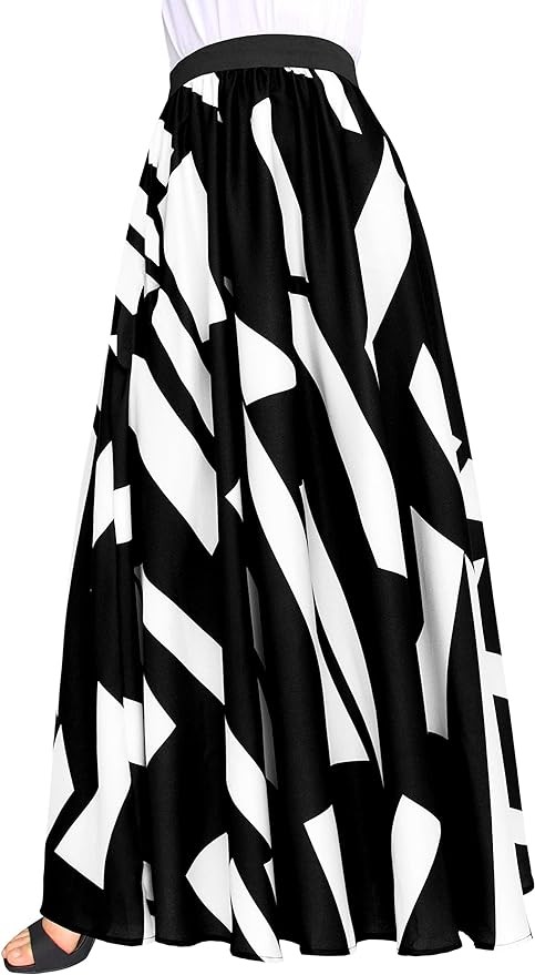 Afibi Women Chiffon Mopping Floor Length Big Hem Solid Beach High Waist Maxi Skirt