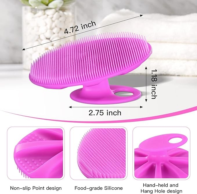 INNERNEED Food-Grade Soft Silicone Body Cleansing Brush Shower Scrubber, Gentle Exfoliating and Massage for All Kinds of Skin (Purple+Dark Green))