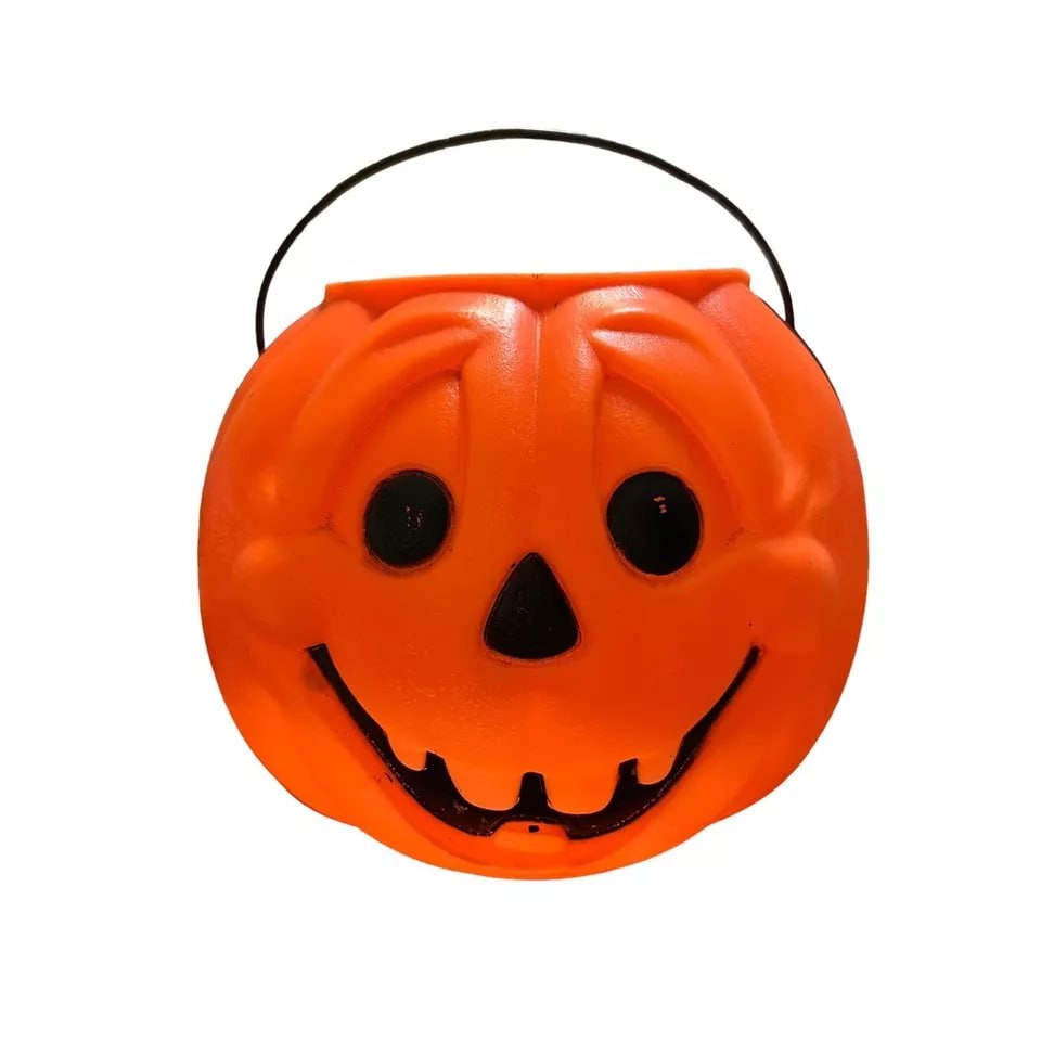 Vintage General Foam Halloween Pumpkin Blow Mold Bucket Trick Treat Handle