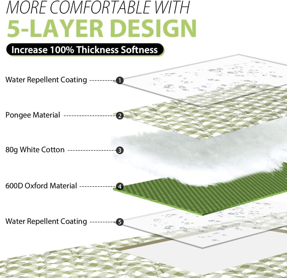 ZAZE Extra Large Picnic Outdoor Blanket, 80''x80'' Waterproof Foldable Blankets Gingham Picnic Mat for Beach, Camping Grass Lawn Park Accessories Cute Couple Ideas Wedding Registry(Green White)