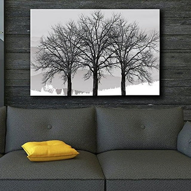 wall26 Canvas Print Wall Art Black &amp; White Forest Tree Silhouettes Nature Wilderness Photography Modern Art Rustic Scenic Colorful Multicolor for Living Room, Bedroom, Office - 12"x18"