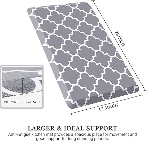 WISELIFE Kitchen Mat and Rugs Cushioned Anti-Fatigue,17.3"x 28",Non Slip Waterproof Ergonomic Comfort Mat for Kitchen, Floor Home, Office, Sink, Laundry, Grey