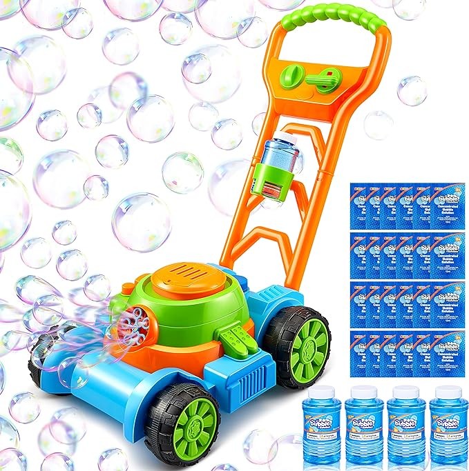 Sloosh Bubble Lawn Mower Toddler Toys - Kids Toys Bubble Machine Summer Outdoor Toys Games, Bubble Mower Push Toy Outside Toys for Toddlers Preschool Kid Boys Girls Birthday Gifts (Blue)