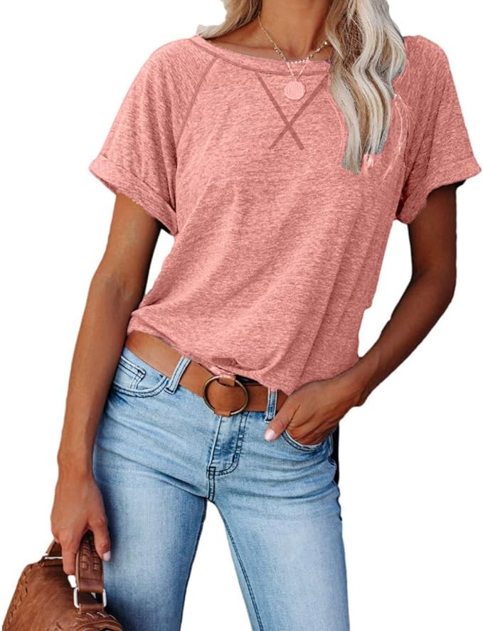 ayreus Women's Casual Short Sleeve T Shirts Crewneck Raglan Tees Side Split Summer Tunic Tops