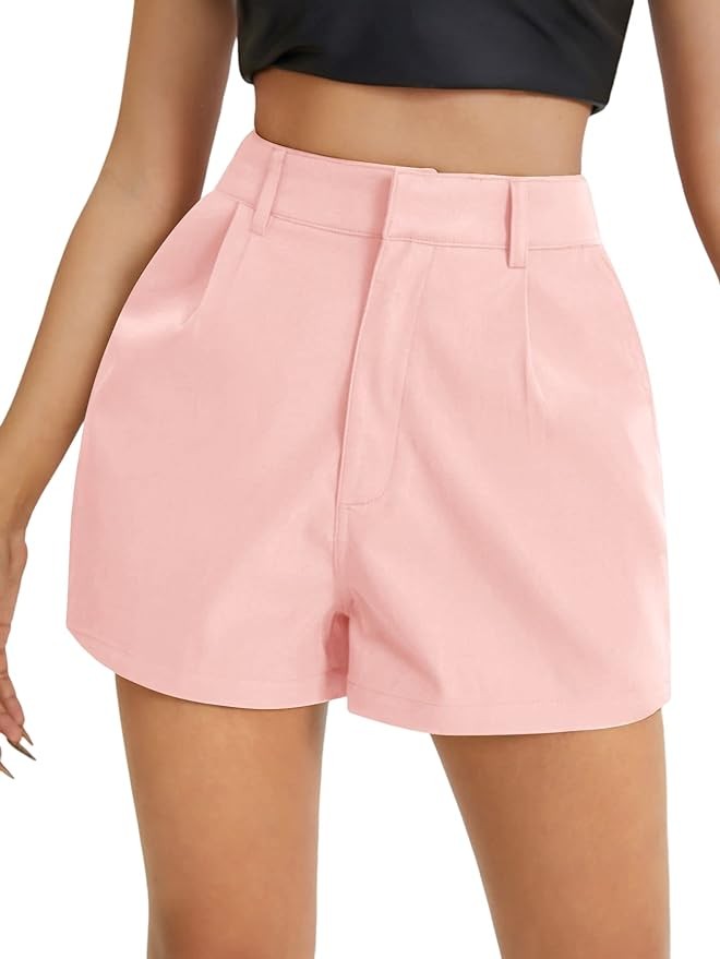 Floerns Women's Casual Solid High Waist Wide Leg Shorts with Pocket
