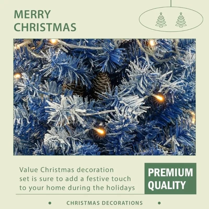 Pre-lit Xmas Tree Artificial Christmas 4-Piece Set Wreath and Set of 2