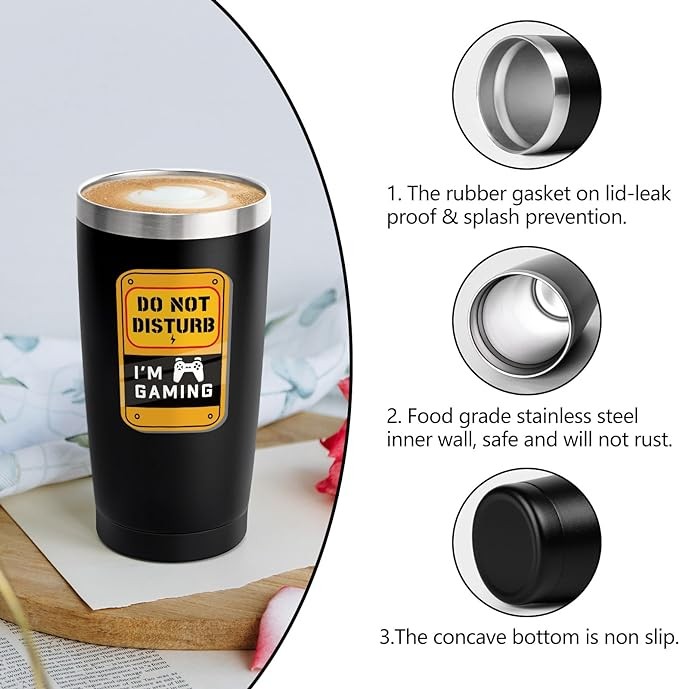 Qtencas Gamer Gifts for Teen Boys, I'm Gaming Do Not Disturb Stainless Steel Travel Tumbler Travel Mug, Gamers Gifts for Men Boyfriend Teenager,Christmas Gifts Birthday Gifts for Gamers(20oz, Black)