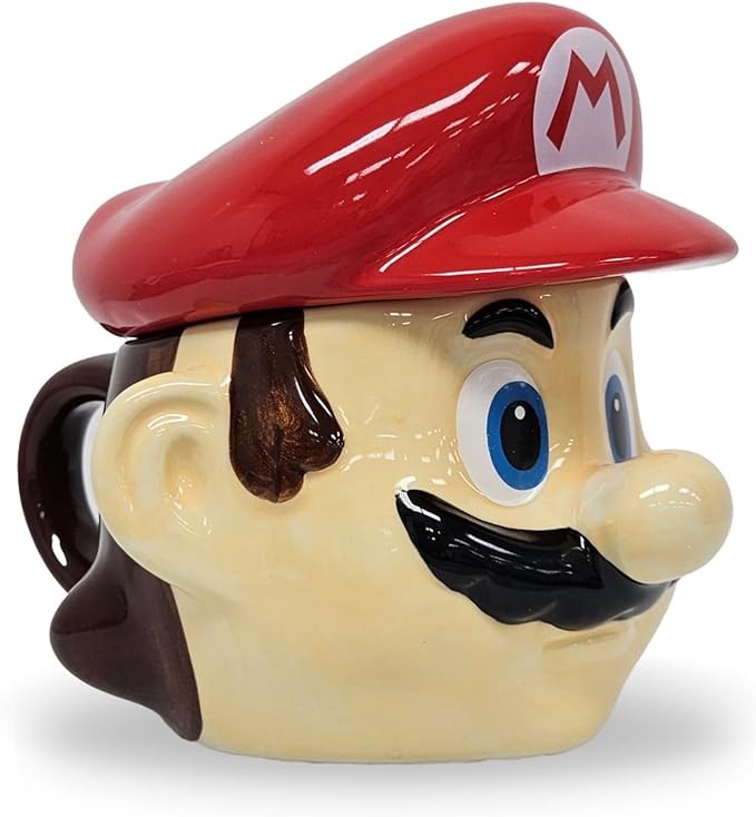 JVSupply Super Mario Ceramic Coffee Mug - Novelty Gift for Coffee Enthusiasts, Gamers, Fathers, for Cappuccino, Latte, Tea,14 Oz, Removable Cap