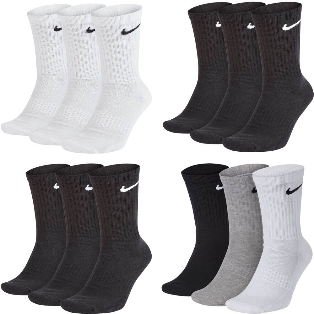 Nike Mens Womens 3 Pairs Everyday Crew Socks Lightweight Gym Training Socks