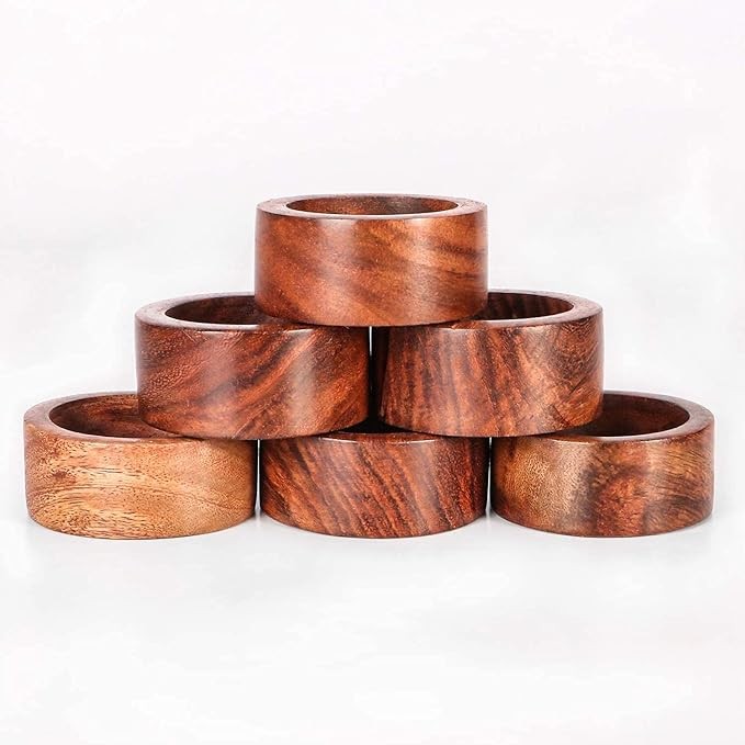 SHAFA IMPEX Handmade Party Decor Wooden Napkin Rings for Table Dinner Decoratio (Set of 6)