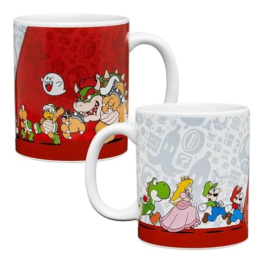 Paladone Super Mario Bros Official Licensed Nintendo Coffee Mug, Nostalgic Gamer Icon Gift for Luigi, Yoshi and Princess Peach Collectors 10oz Novelty Pop Culture Teacup