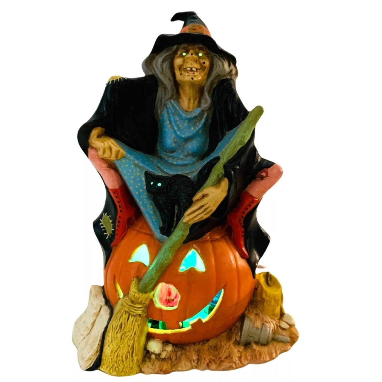 Autumn Witch Halloween Pumpkin Figurine Lamp Retro VTG 70s Spooky Witchiepoo