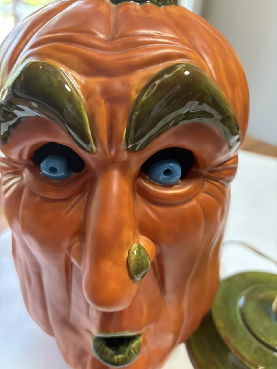 Halloween Ceramic Scary Light Up JOL Pumpkin w/Base Scioto Hobbyist Mold 13 in H