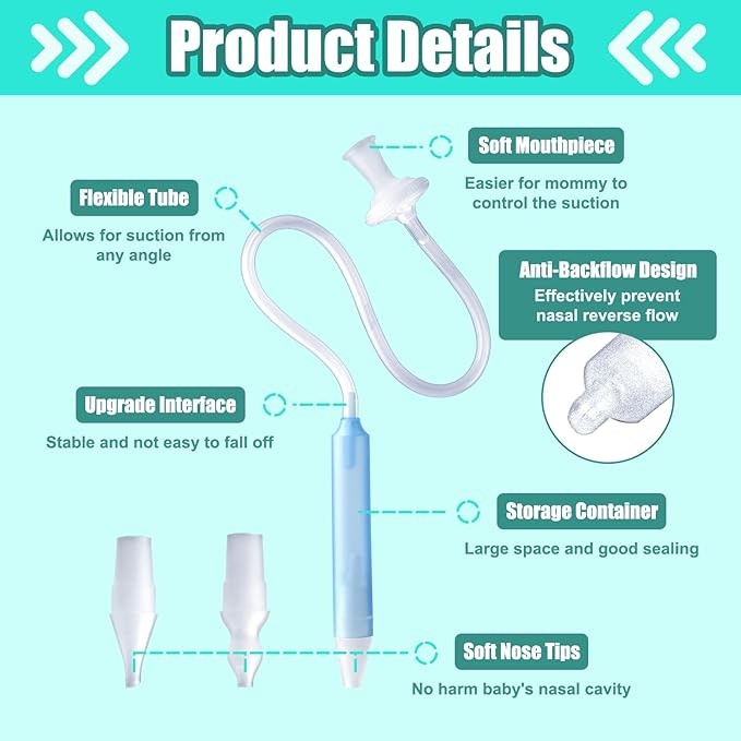Nasal Aspirator for Baby, Nasal Congestion Relief Nose Cleaner with 2 Silicone Tips Nose Cleaning Tweezer for Babies Infants and Toddlers Boys Girls