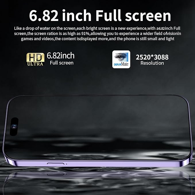 SANSHREUNI A15 Pro Max Unlocked Phone, 8GB+512GB Ultra Memory Unlocked Smartphone, 6.82" HD Unlocked Android 13 Phones, 6800mAh Battery/48MP Camera/Face ID/Dual SIM Cell Phone (Gold)