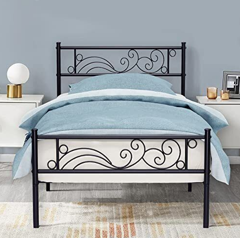 Weehom Metal Twin Bed Platform Frame Heavy Duty Steel Slat Under Bed Storage