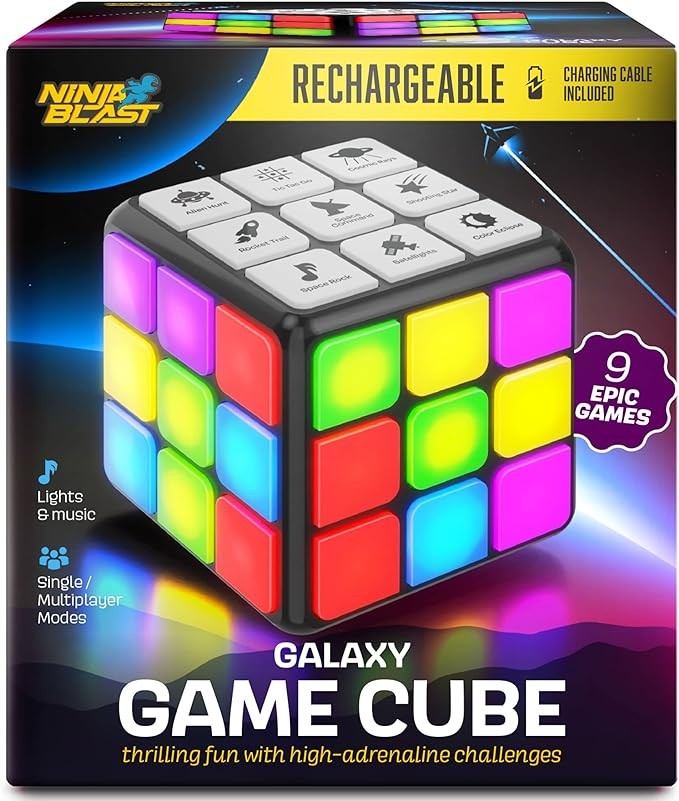 Ninja Blast Rechargeable Game Activity Cube - 9 Fun Brain & Memory Games - Cool Toys for Boys and Girls - Birthday Gifts for Ages 6-12+ Year Old Kids Tweens & Teens - Best Boy & Girl Toy Gift Ideas