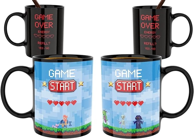 Gamer Gifts for Men Teen, Gaming Coffee Mug, Ceramic Color Changing Mug, Gift Idea 12oz- Game Over