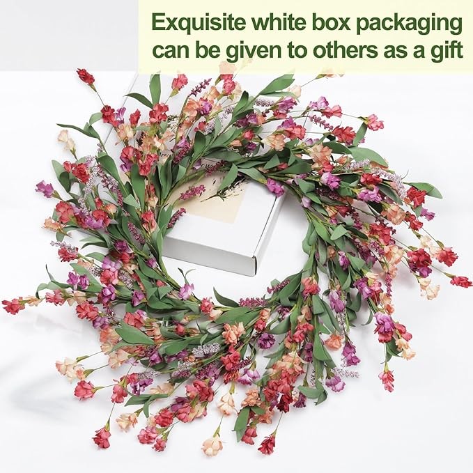 Artgar Front Door Wreaths 24 Inch Spring Wreaths for Front Door, Front Door Wreaths for All Seasons for Indoor Outdoor Home Office Wall Window Wedding Farmhouse Holiday Decor (Red&Orange&Purple)