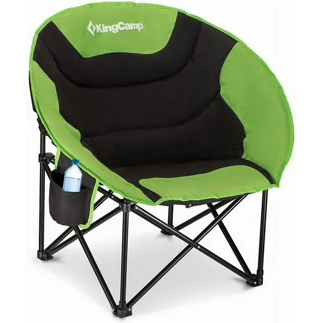 KingCamp Folding Camping Saucer Chairs Oversized Moon Round Sports Outdoor Chairs with Cup Holder for Adults Green