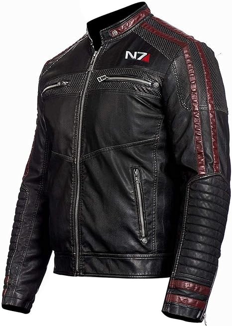 Mass Effect 3 N7 Commander Shepard Gaming Motorcycle Black Real Sheepskin Leather Jacket