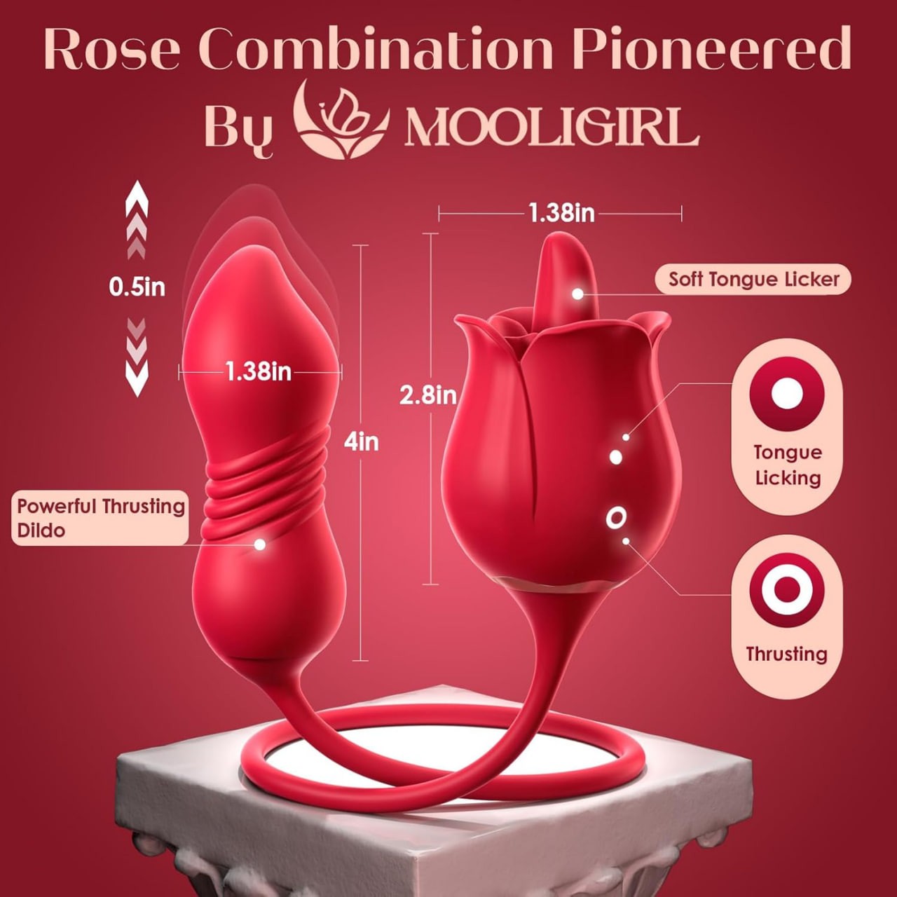 Sex Toys Rose Vibrator Dildo - MOOLIGIRL 4IN1 Adult Sex Toys for Women with 9 Tongue Licking & Thrusting Dildos G Spot Vibrators, Anal Sex Toy Clit Nipple Stimulator Licker for Female Men Couples