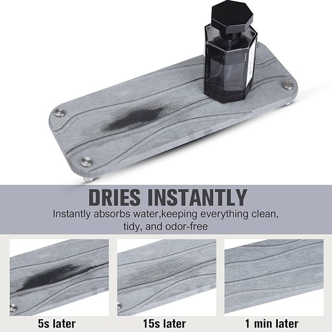 Kitchen Sink Caddy, Water Absorbing Stone Tray for Sink, Dries Instantly Kitchen Sink Organizer with Stainless Steel Feet Sink Tray for Soap Water Bottles Candles Protection Modern Home 2PCS