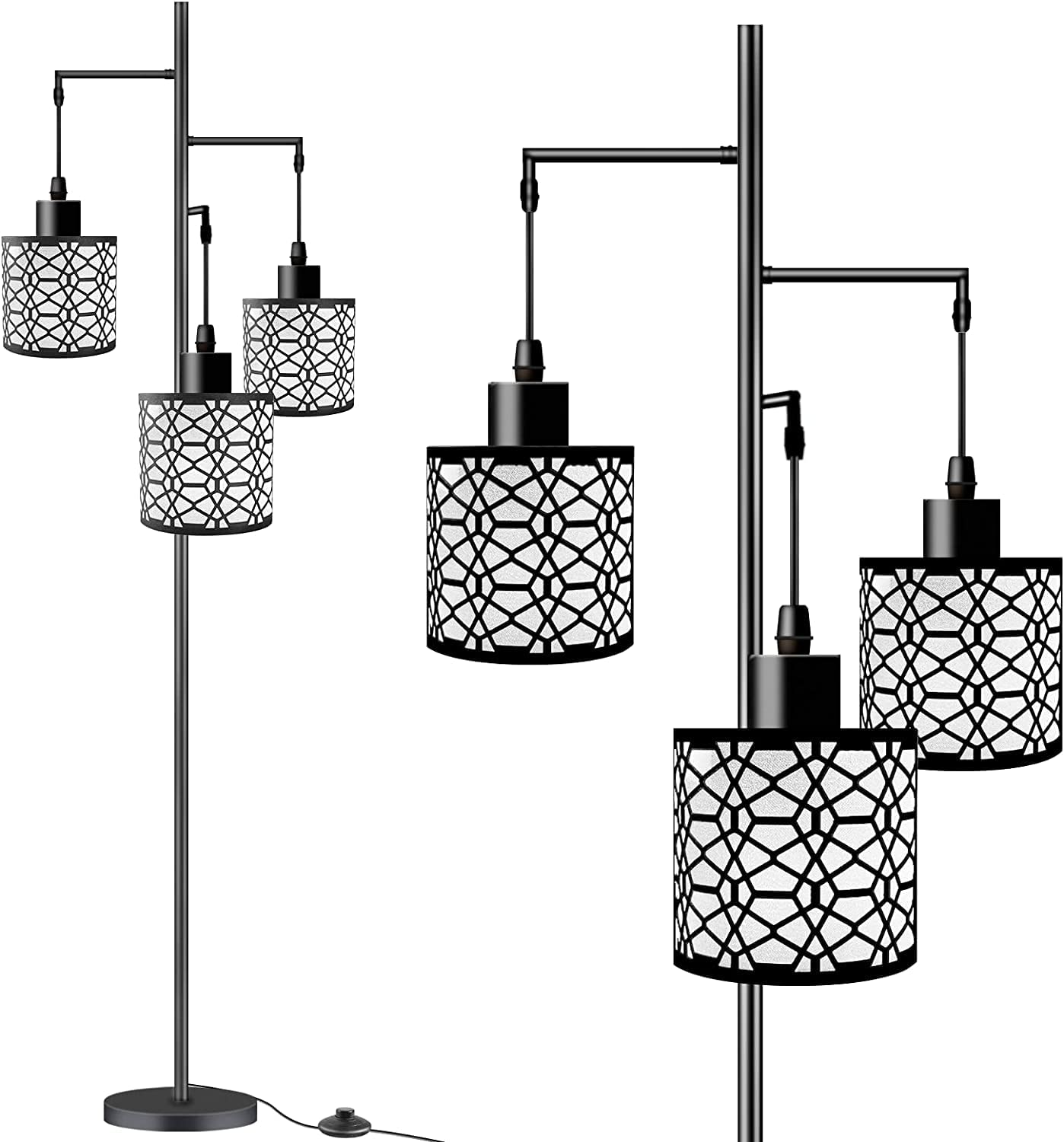 Dimmable Industrial Floor Lamp with 3-Lights Black Farmhouse Floor Lamps for Liv