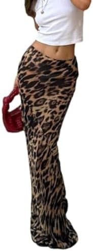 HOHOPEACH Leopard Print Skirt Cheetah Print Long Skirts for Women Trendy Y2k Summer Skirts Maxi Skirt
