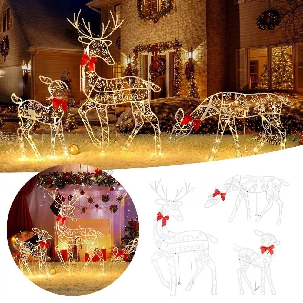 3Pc Originali Lighted Deer Reindeer Family Lighted Deer Christmas Decor With Led