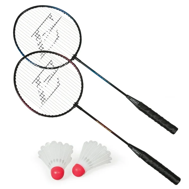 EastPoint Sports 2 Player Badminton Racket Set; Contains 2 Rackets with Tempered Steel Shafts, Comfort Handles and 2 Durable, White Shuttlecock Birdies