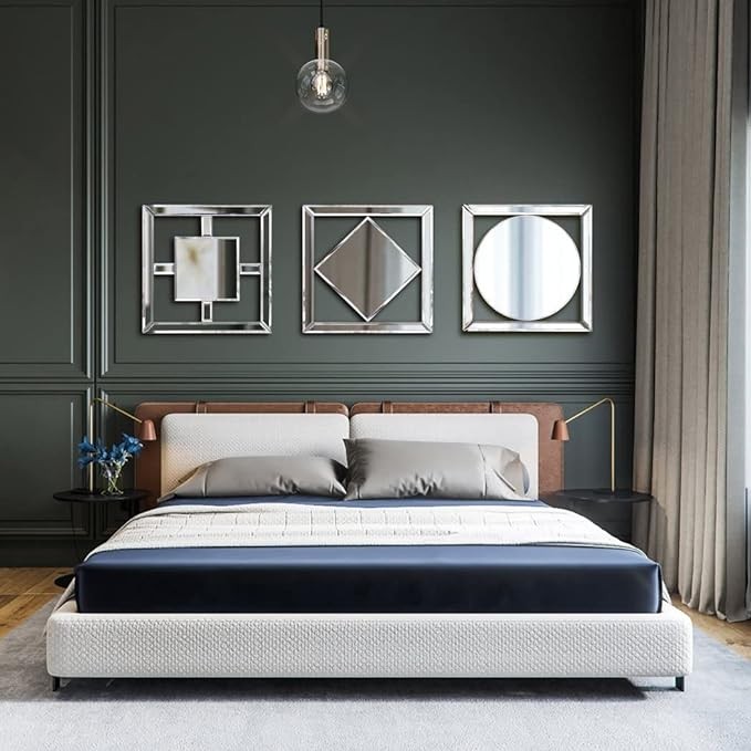 ALLARTONLY Square Mirrored Wall Decor Decorative Mirror Wall-Mounted Accent Mirrors 12x12” Mirror Elegant Bevel in Exquisite Craft. Middle Round Shape