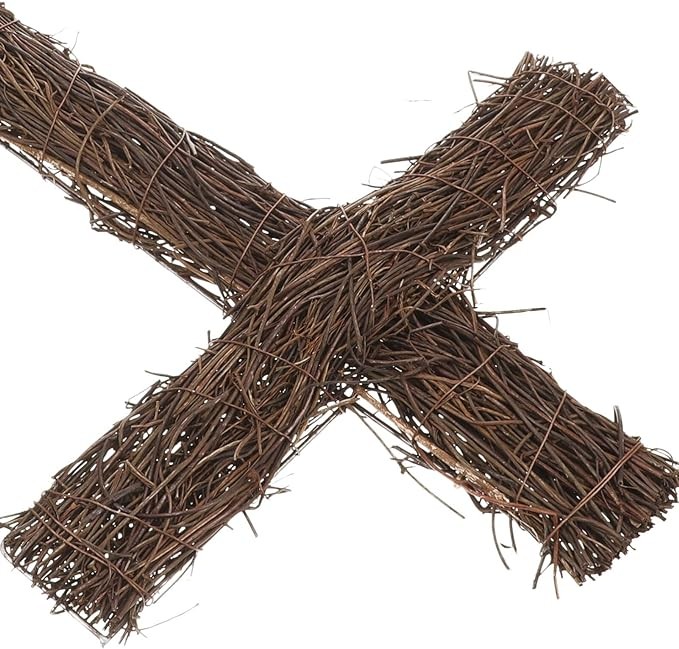 Cross Shape Grapevine Wreath - Easter Cross Wreath Frame Form - Rattan Flower Wreath Rings - DIY Wall Cross Decoration Wreath Garland Vine Branch for Easter Party