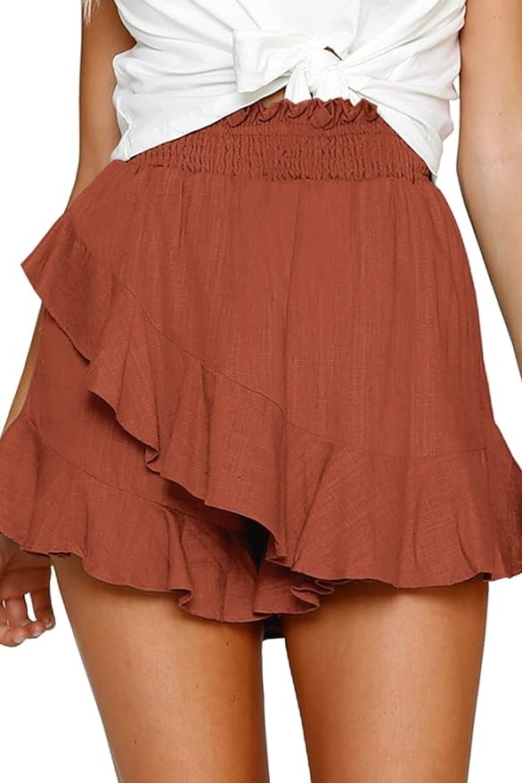 FRTROIN Skorts Skirts for Women Mini Wrap Skirt Beach Flowy Linen Cotton High Waisted Shorts for Summer