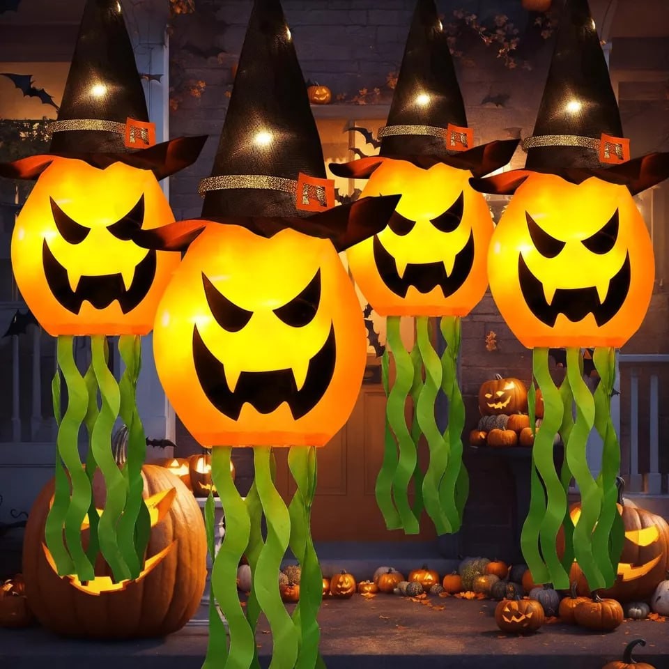 Halloween Decorations Outdoor Decor Hanging Lighted Glowing Pumpkin Witch Hat wi