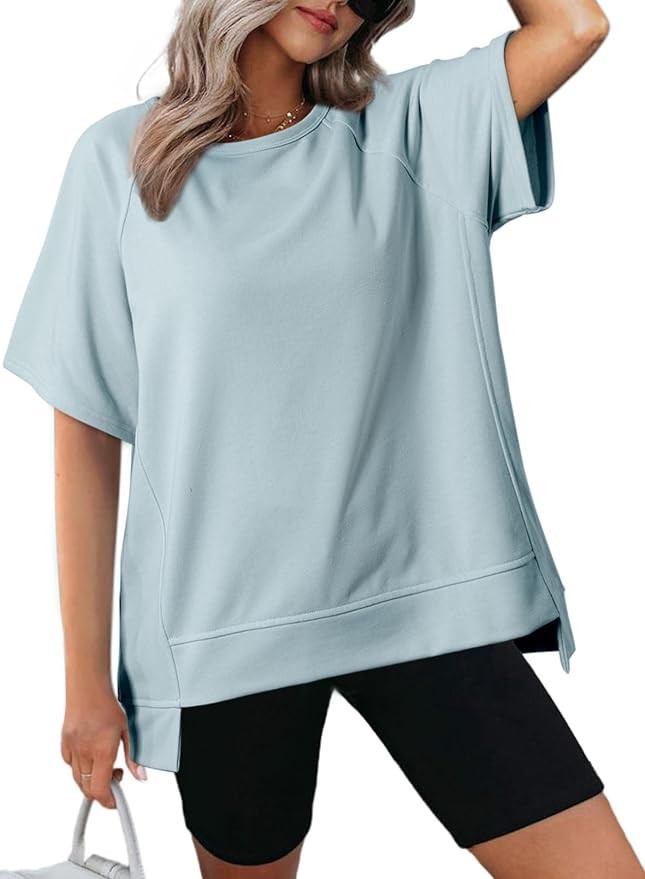 Dokotoo Oversized T Shirts for Women Crewneck Short Sleeve Casual Summer Tops Lightweight Loose High Low Blouse