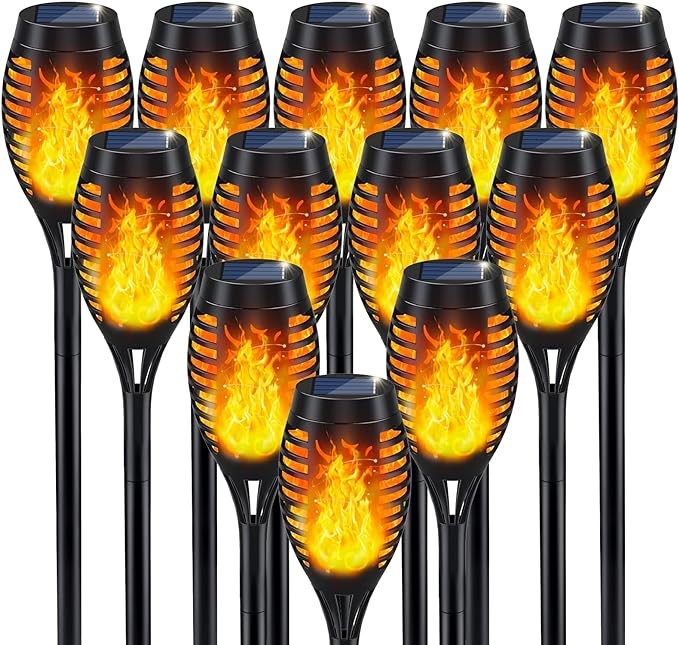 Solar Flame Torch Lights for Garden Decor, 12Pack Solar Lights Outdoor, Garden Lights Solar Powered Waterproof, LED Torches for Outside Decor, Luces Solares Outdoor Decorations for Patio Garden Art